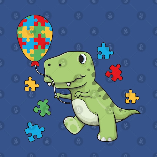 Autism Awareness T-Rex Dinosaur Color Puzzles Heart Balloons by kevenwal