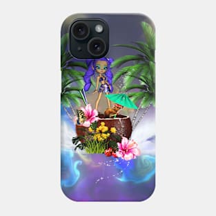 Tropical design with girl and cute mouse Phone Case