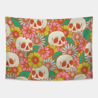 Retro Skulls and Flowers Pattern Tapestry