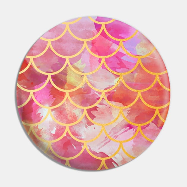 Mermaid Tail Scales Red Gold Pin by Live Together