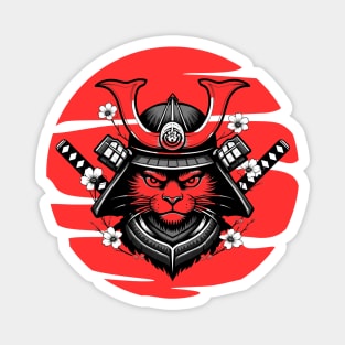 Black Samurai Cat With Katana Japanese Magnet