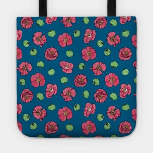 Poppies flowers and seeds pattern - Blue Tote