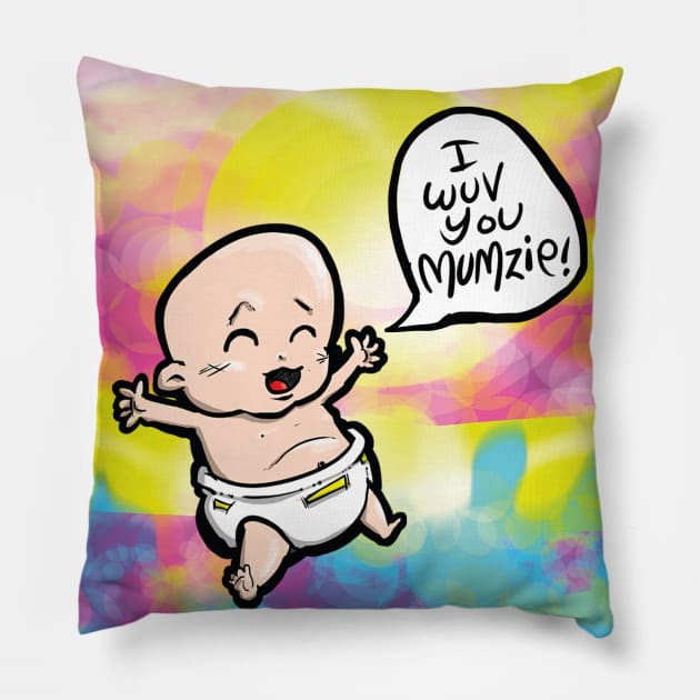 I LOVE YOU MOM I wuv you mumzie Creative Art - Flying Babies - Love Your Mom with THIS! Lone Baby Comic Pillow by BryanDassArt1