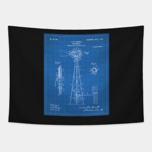 Windmill Patent - Farmer Rancher Country Farmhouse Art - Blueprint Tapestry