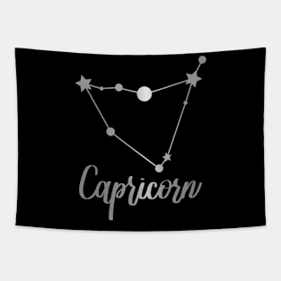 Capricorn Zodiac in Silver - Black Tapestry