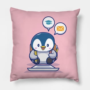 Cute Penguin Write On Paper With Pencil Pillow