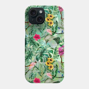 Cute tropical floral leaves botanical illustration, tropical plants,leaves and flowers, mint green leaves pattern Phone Case