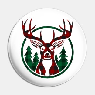 Christmas Deer Head Red Buffalo Plaid Pin