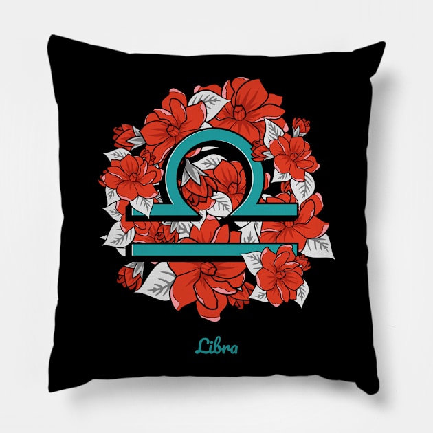 Floral Zodiac Sign Libra Gift Women Men Pillow by teeleoshirts