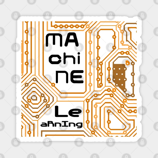 Machine Learning Computer Micro Chip Black Orange Magnet by aRtVerse