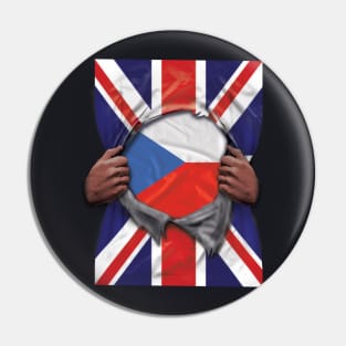 Czech Republic Flag Great Britain Flag Ripped - Gift for Czech From Czech Republic Pin