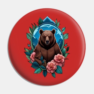 Black Bear Surrounded by Camellia Alabama State Pin