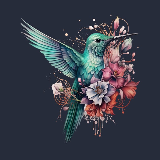 Hummingbird and Floral Illustration by MetaBrush