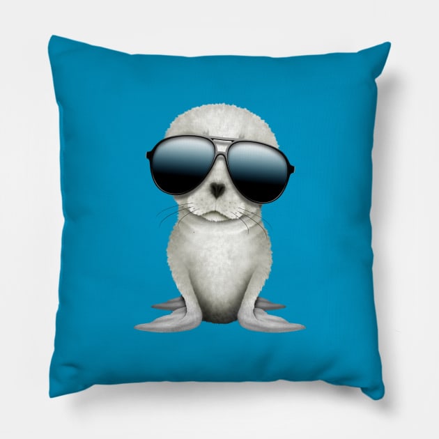 Cute Baby Arctic Seal Wearing Sunglasses Pillow by jeffbartels