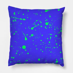 Neon Green Spray Splatter On Blue Violet Pillow