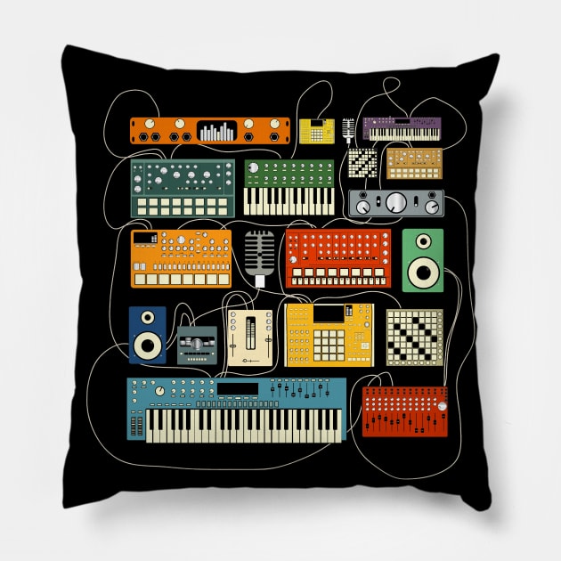 Synthesizer and Drum Machine Electronic Music Producer Pillow by Mewzeek_T