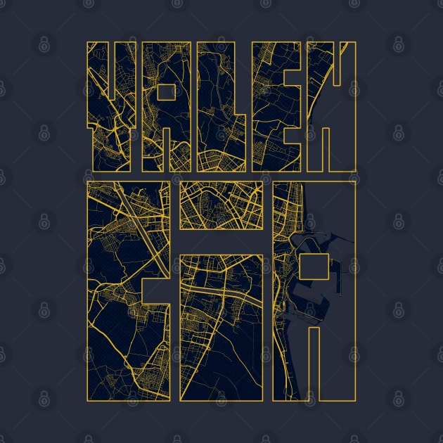 Valencia, Spain City Map Typography - Gold Art Deco by deMAP Studio