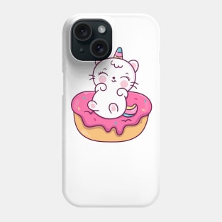 Cute Unicorn cat cartoon Kawaii animal on donut Phone Case