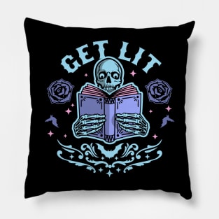 Get Lit Literature Skeleton Reading Book Library Book Lover Pillow