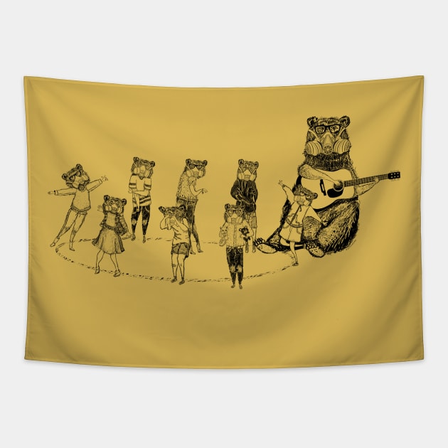Safety Dance all bears in Gas Masks Tapestry by BullShirtCo