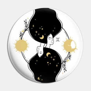 Black and Gold Zodiac Sign GEMINI Pin