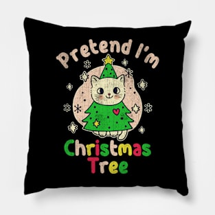 Pretend I'm Christmas Tree Funny Cute Cat Xmas Pillow