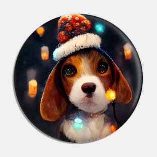 Christmas Beagle - Cute Dog On a Winter Christmas Day Pin