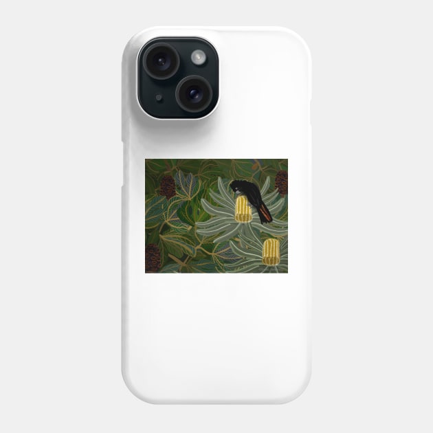 Red Tailed Black Cockatoo and Banksia Seed Pods Phone Case by Donnahuntriss