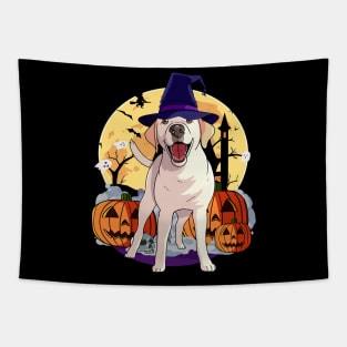 Yellow Labrador Witch Halloween Pumpkin Tapestry