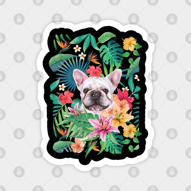 Tropical Cream White Frenchie French Bulldog 4 Magnet by LulululuPainting