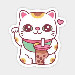 Cute Japanese Maneki Neko Cat With Bubble Tea Magnet