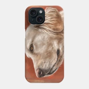 Painting of a Gorgeous Golden Retriever Looking Up on Orange Background Phone Case