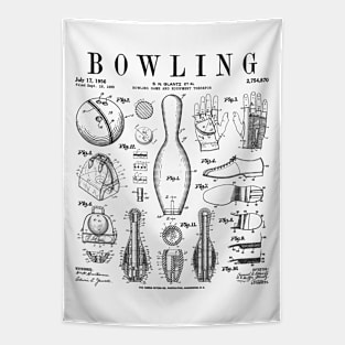 Bowling Pin Ball Bowler Retro Vintage Patent Print Tapestry