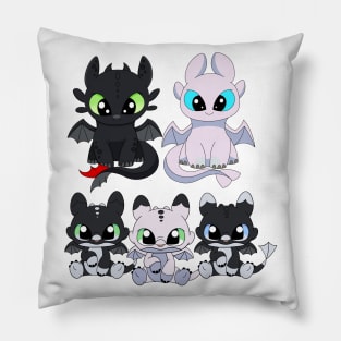 Cute dragon family, baby night fury set, toothless light fury, night lights dragon babies Pillow