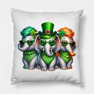 St Patricks Day Trio of Elephants Pillow