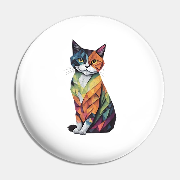 Watercolored Geometric Cat Pin by MonkeyStuff