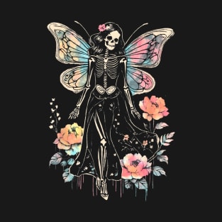 Goth Roses Butterfly Skeleton Fairy T-Shirt