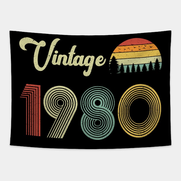 Vintage 1980 40th Birthday – Retro Vintage Classic 40 Years Old Tapestry by Merchofy