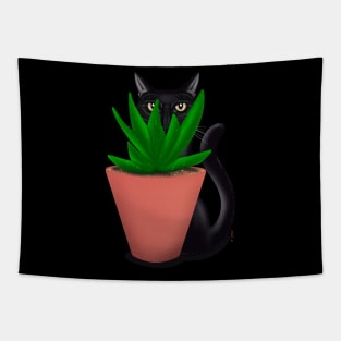 Black cat cactus Tapestry