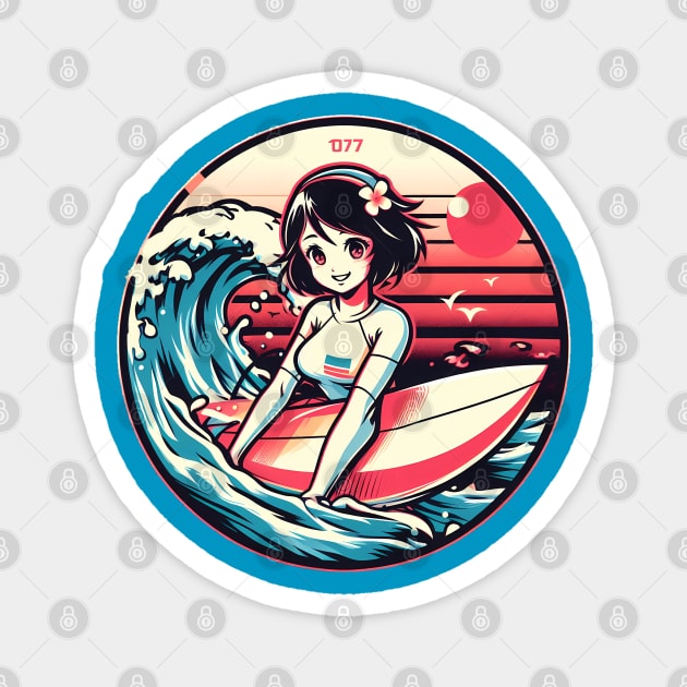 Cute retro surfer girl Magnet by MightyBiscuit