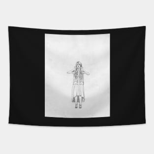 Exposure , Cute Girl with Xray Skelton in dress Tapestry