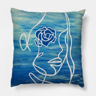 Rose Wave Woman - Line Art Portrait Pillow