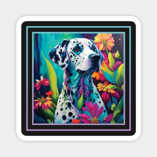 Derpy Dalmatian Dog Floral Vibrant Tropical Digital Oil Painting Pet Portrait Magnet