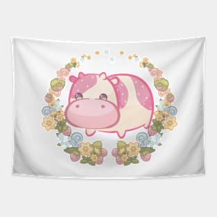 Cute Autum Strawberry Cow Tapestry