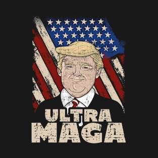 Ultra Maga Proud Republican Pro Trump USA Flag Distressed T-Shirt