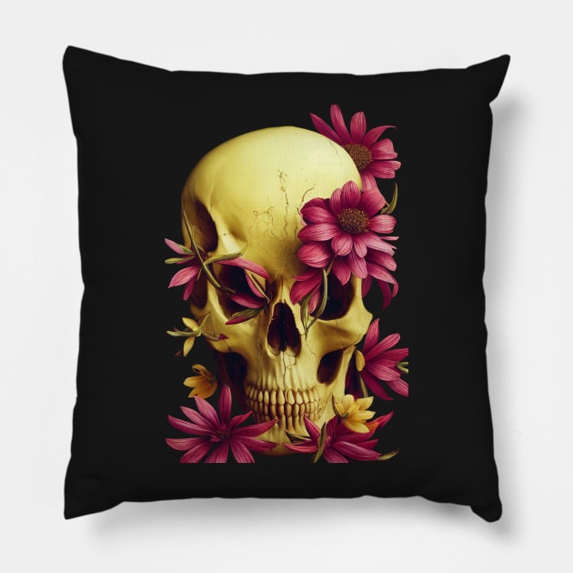 Skull and Flowers #2 Pillow by Endless-Designs