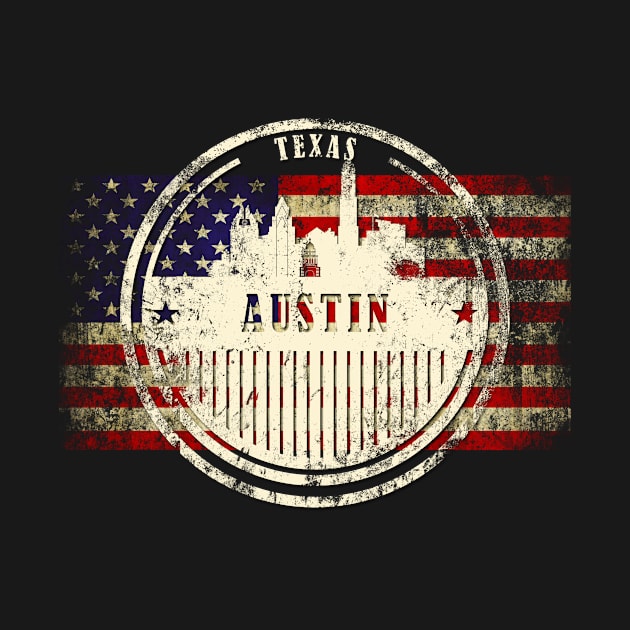 US flag with silhouette Austin City by DimDom