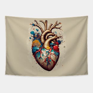 Golden Flowers Heart Tapestry