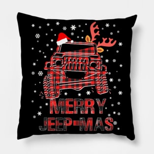 Merry Jeepmas Buffalo Plaid Christmas Jeep TShirt Gift Pillow