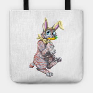 Bobtail BunnyCat: Red On Blue Tabby (Yellow) Tote